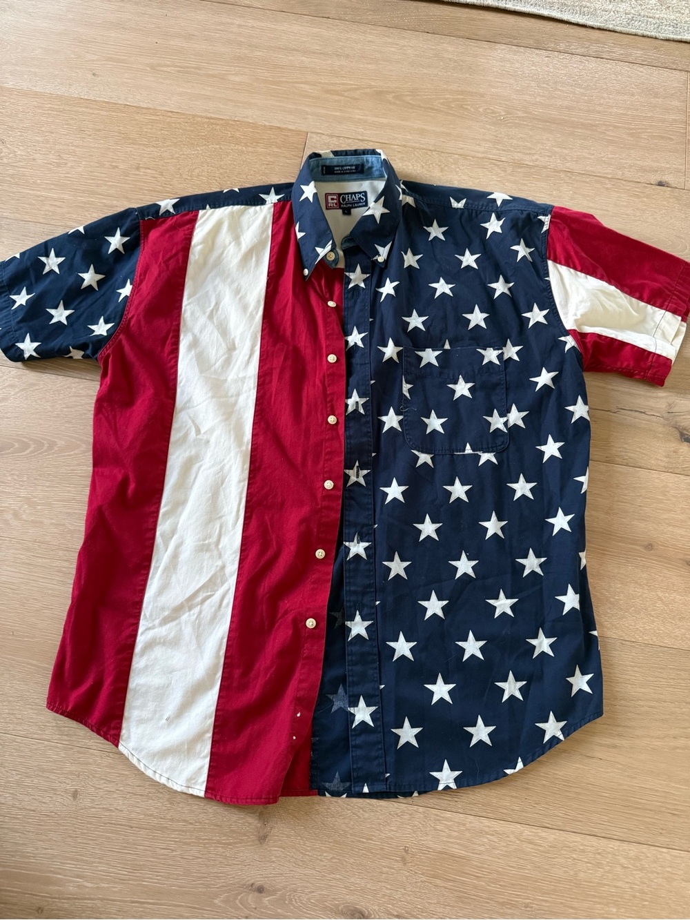 Ralph Lauren Men’s Red, White & Blue Star-Print Button-Down Shirt 90s vintage